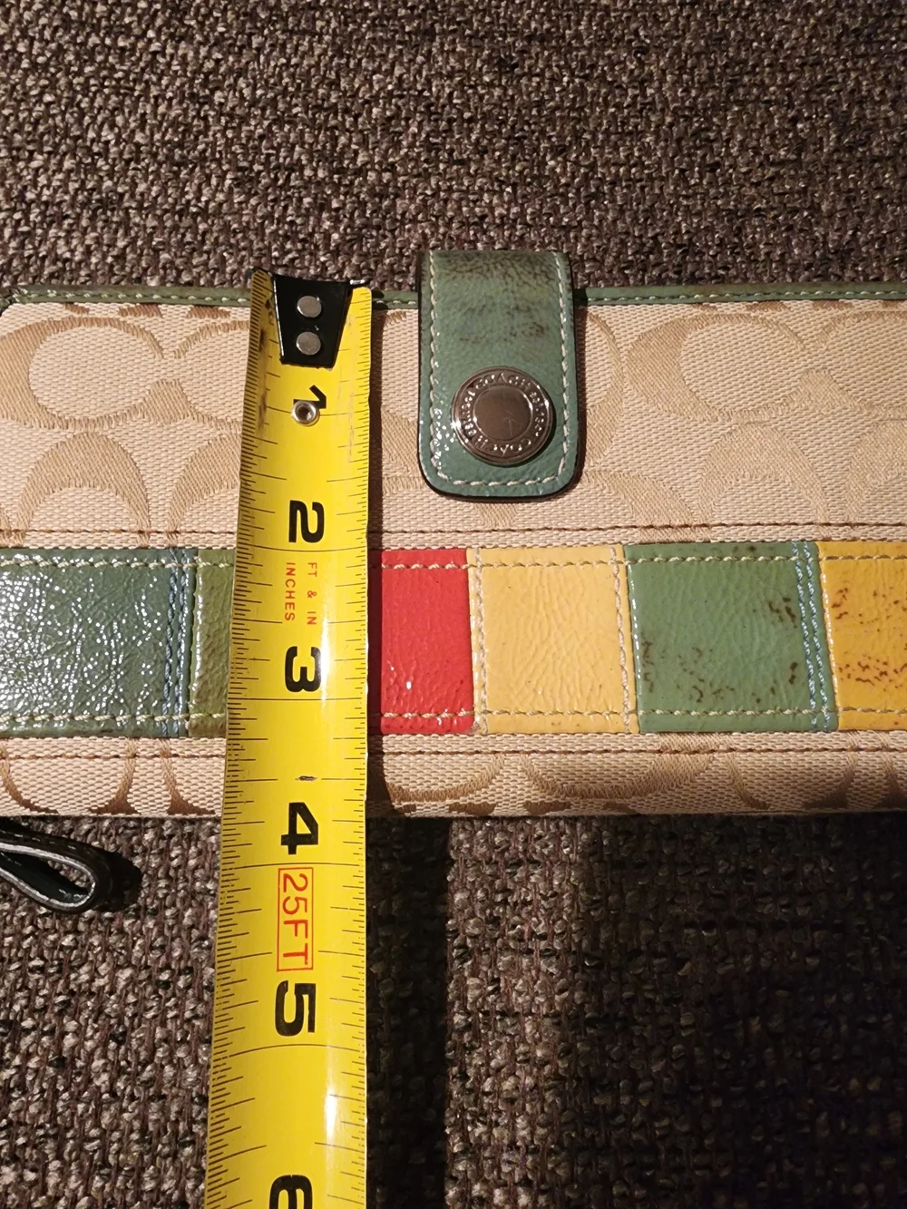 Coach Signature Canvas Multi-Color Accordion Wallet - Green Accent